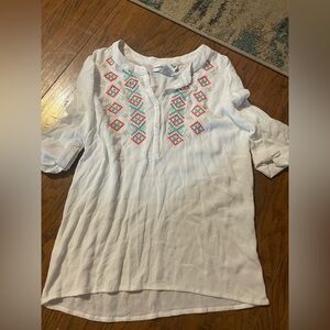 Cathy Daniels White Blouse with Colorful Embroidery